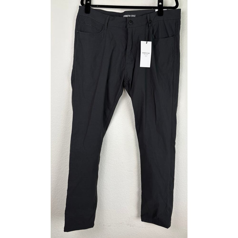 Kenneth Cole Slim Fit Tech Mens Black Pants 38x32 Flex Stretch Charcoal Flat